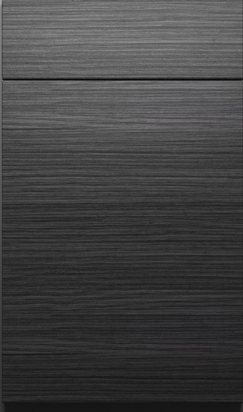 A close up of a black stainless steel door with a brushed finish.