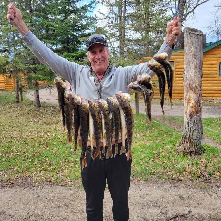 a man is holding a bunch of fish in his hands