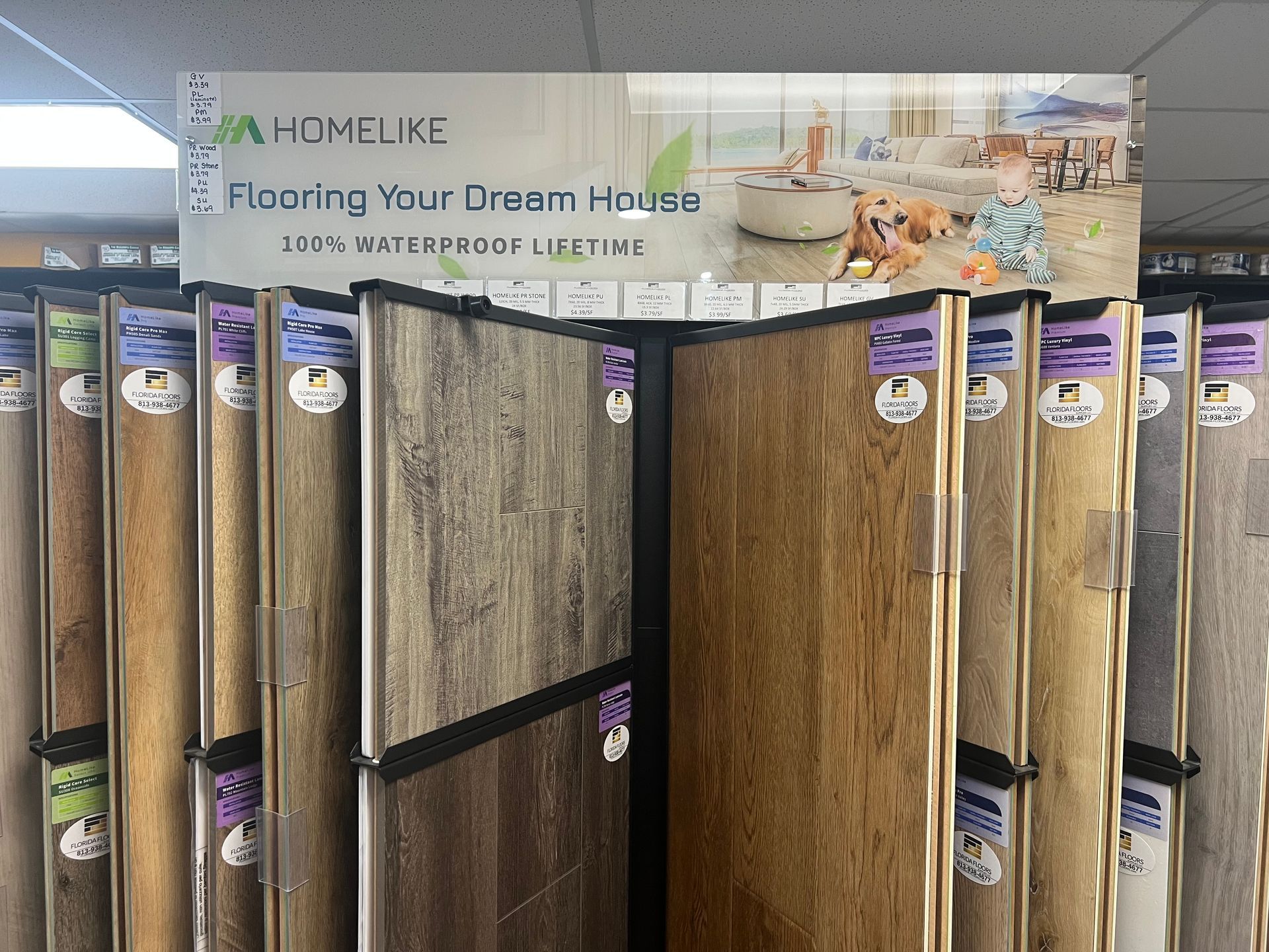 A display of wooden flooring in a store