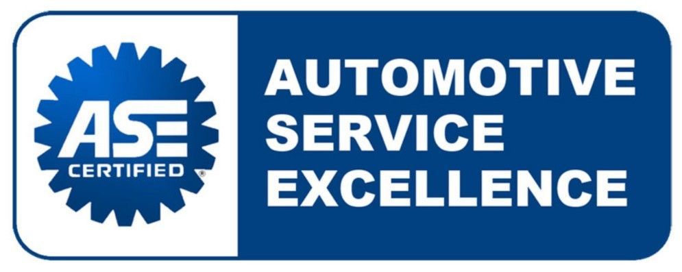 ASE Automotive Service Excellence logo, blue and white badge with gear and bold text
