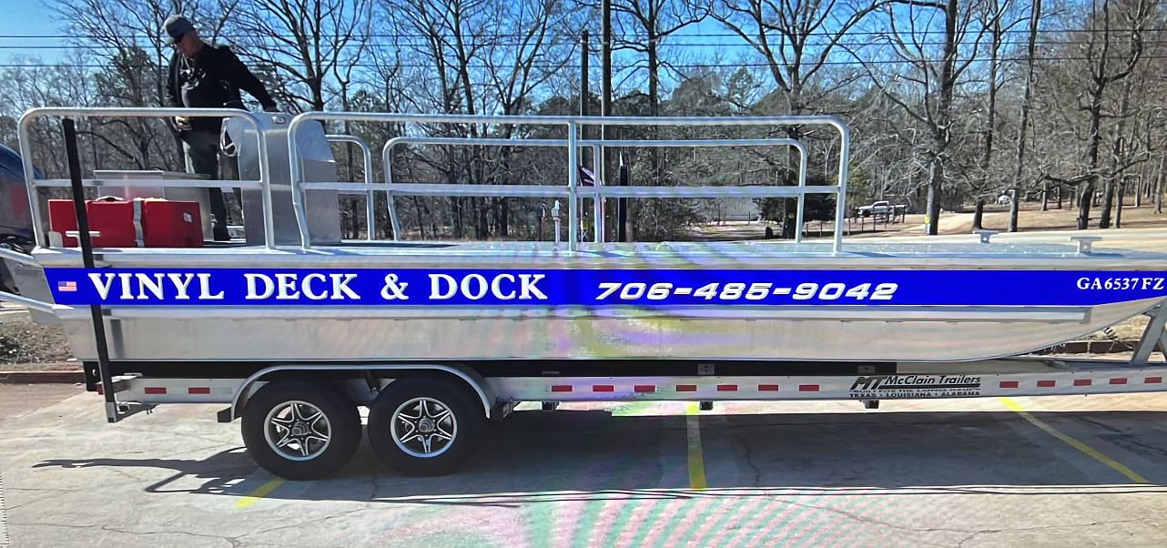 Pontoon boat on trailer with