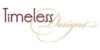 Timeless Designs logo in burgundy and gold script on a white background