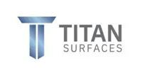 Titan Surfaces logo with blue stylized T and gray text on white background