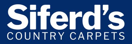 Siferd’s Country Carpets logo in white text on a blue background