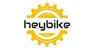 Heybike logo with black text inside a yellow gear icon on a white background