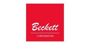 Beckett Corporation logo on a red square with white script text