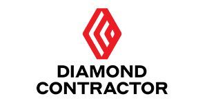 Red geometric logo above the words “DIAMOND CONTRACTOR” in black text.