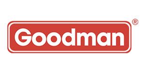 Goodman logo in white text on a red rounded rectangle