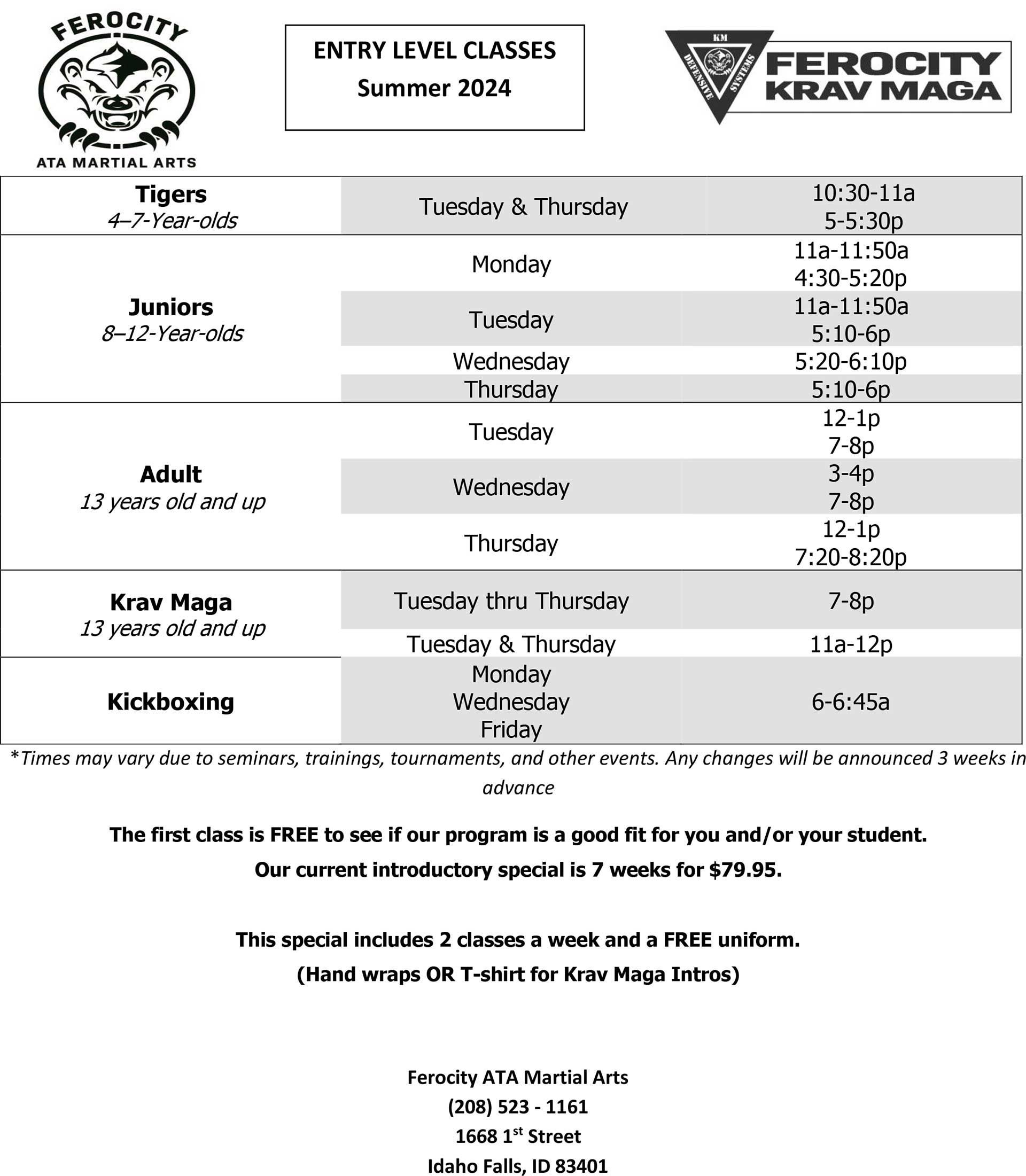 Ferocity ATA Martial Arts Schedule & Events Idaho Falls, ID