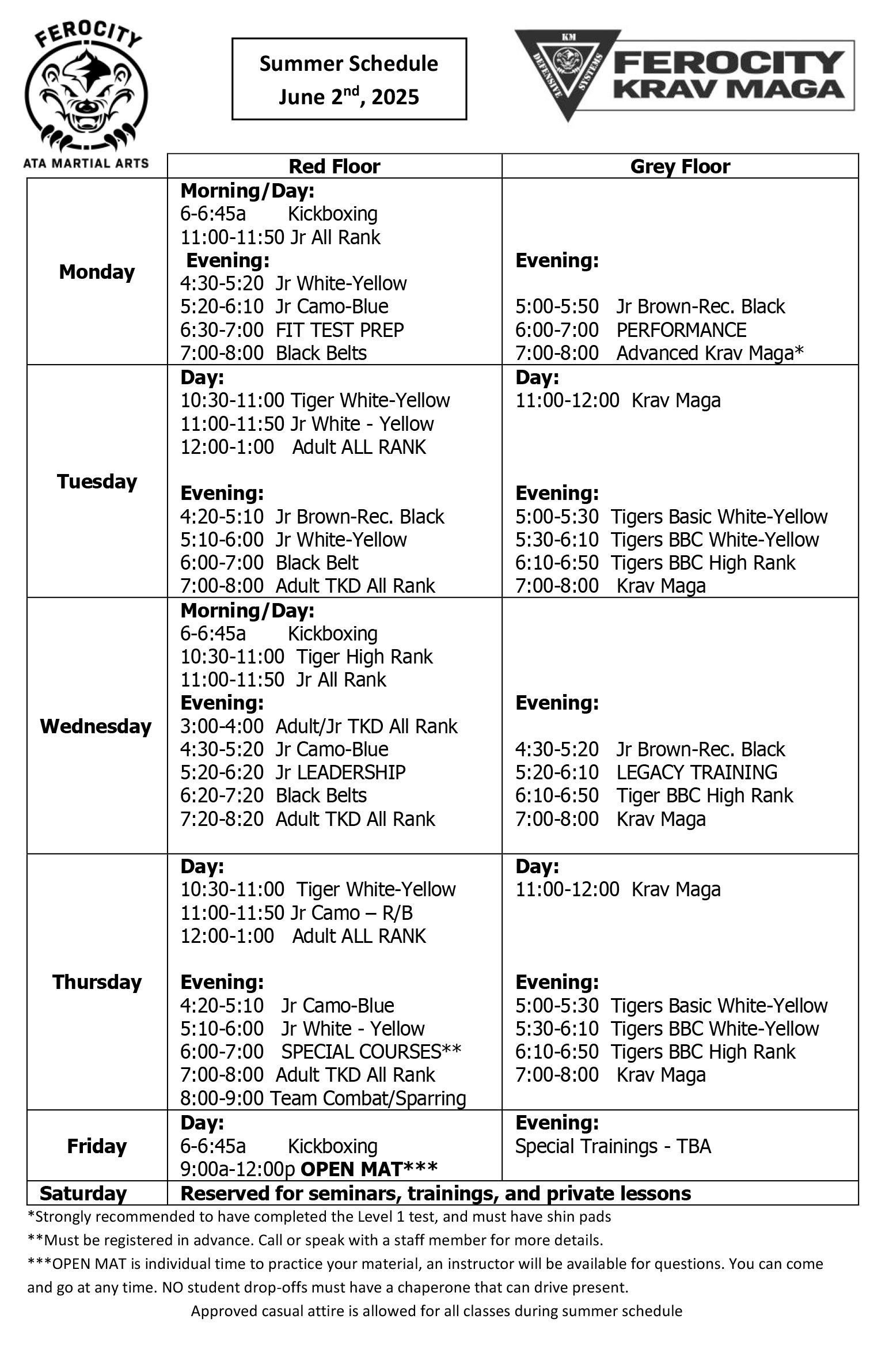 Summer Schedule June 2nd, 2025