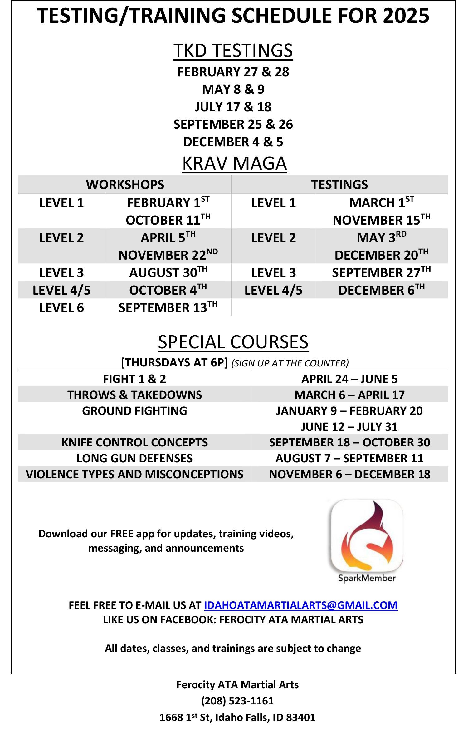 Testing/training schedule for 2025