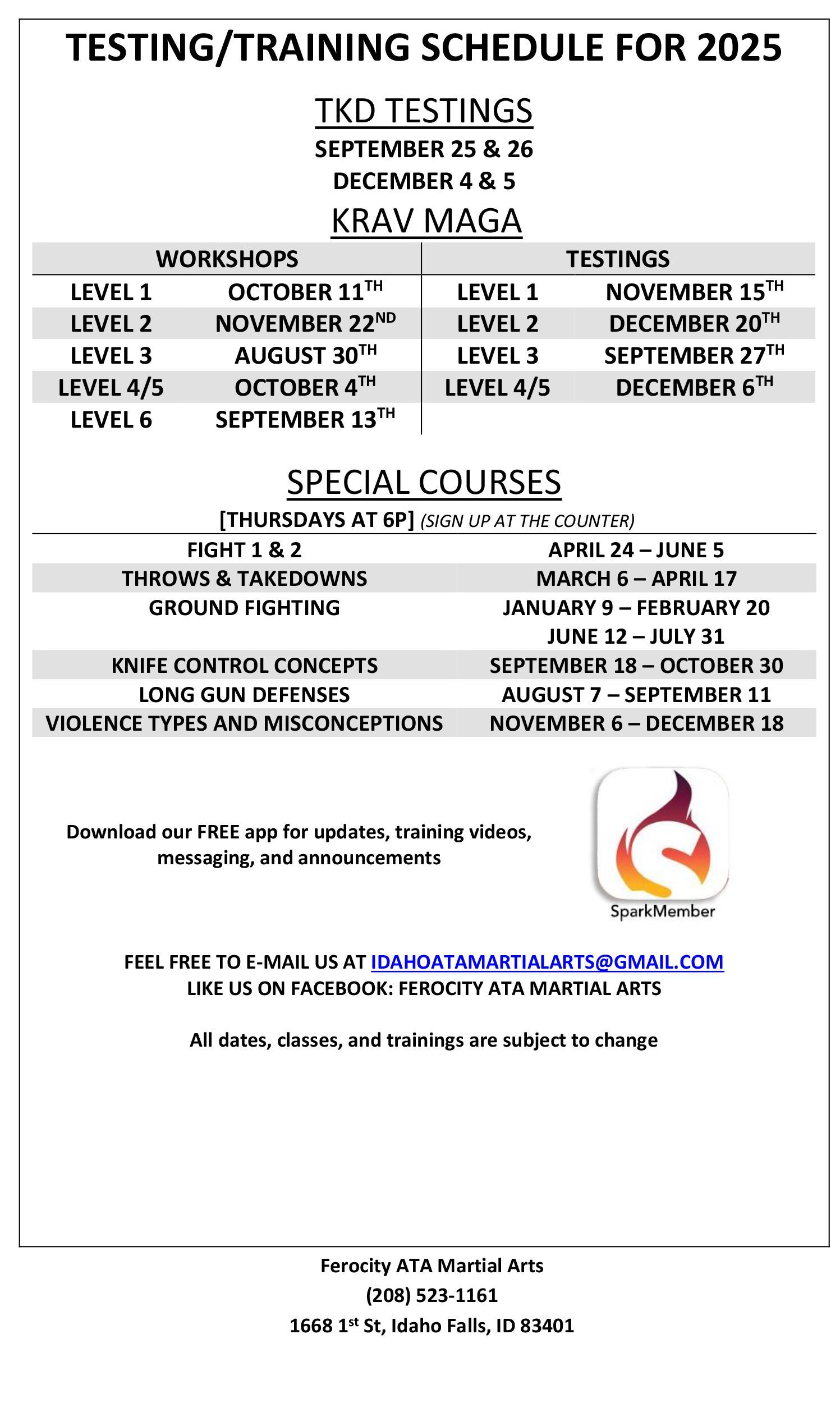 Testing/training schedule for 2025