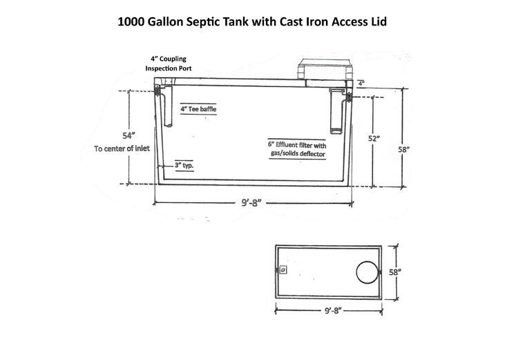 1000-Gallon Septic Tank with Cast Iron Access Lid