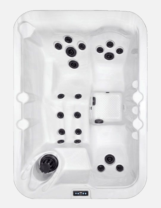 White hot tub with multiple black jets