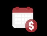 A red calendar icon featuring a white dollar sign symbol in a red circle in the bottom right corner.