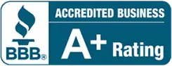A bbb accredited business a+ rating logo