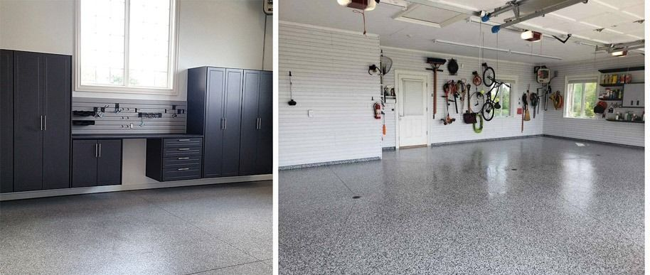 Empty indoor room with gray speckled floor, white walls, and exposed ceiling fixtures.