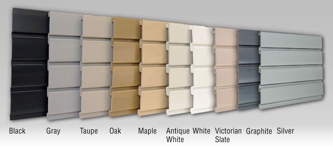 Color swatch display of ten paint shades, from black and gray to tan, beige, white, blue-gray, and silver.