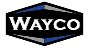 Wayco logo: white text on a black hexagon, outlined by gray and blue.