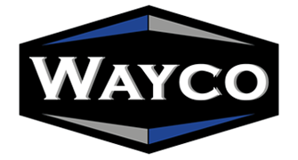Wayco logo: white text on a black hexagon, outlined by gray and blue.