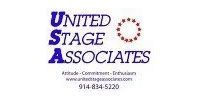 The logo for united stage associates is blue and white.