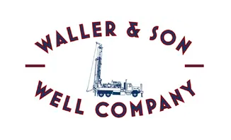 Waller & Son Well Company logo featuring a well drilling truck inside an oval with text.