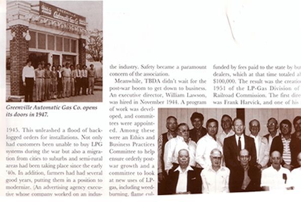 Greenville Automatic Gas Co. opening in 1943. Photo includes building and people.
