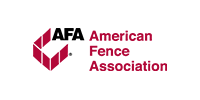 Logo of the American Fence Association: AFA in black with a red geometric fence shape, and text in red.