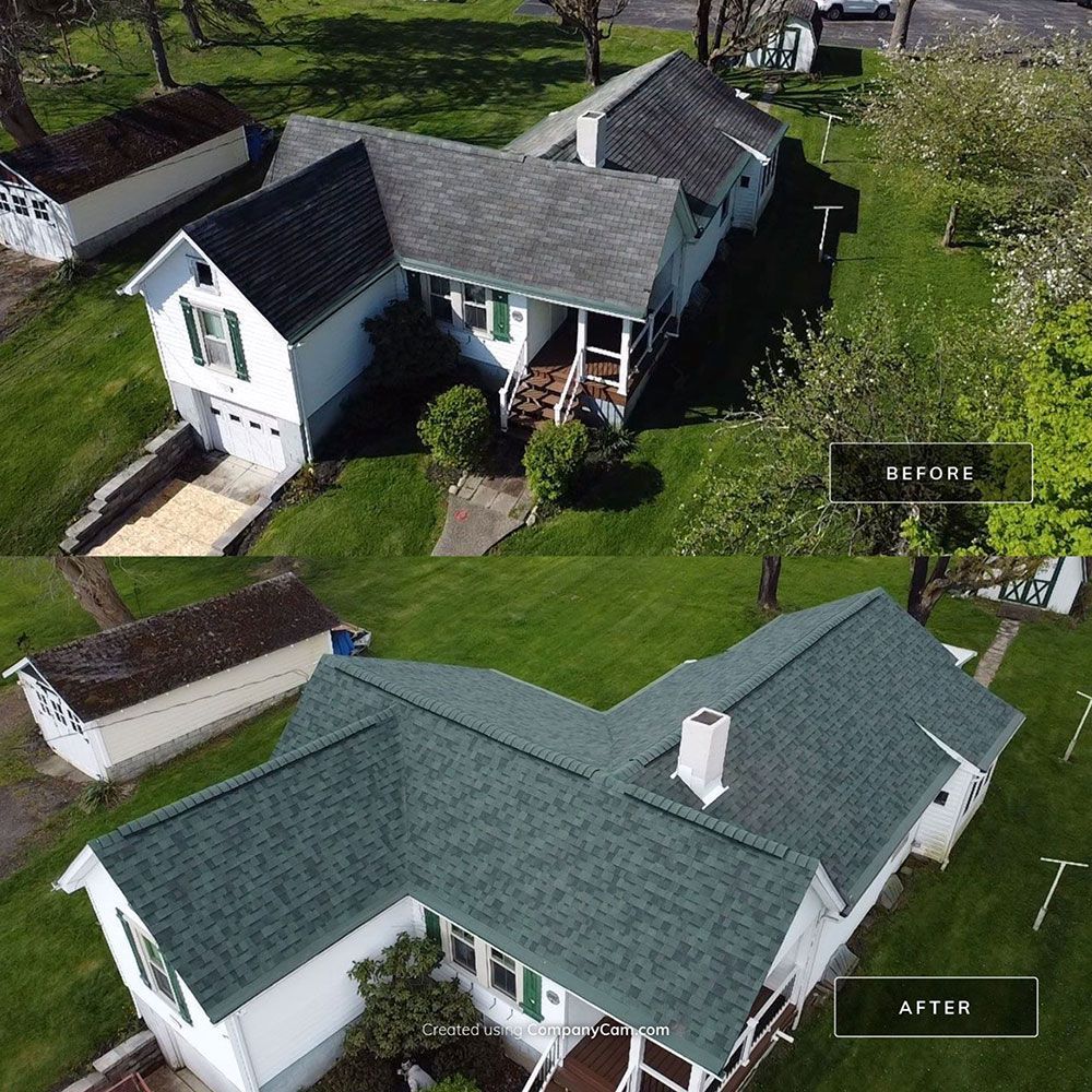 Before and after asphalt roof shingles installation