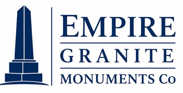 Empire Granite Monuments Co logo with blue monument icon and navy text on white background