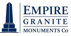 Empire Granite Monuments Co logo with blue monument icon and navy text on white background