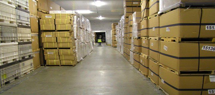 Stacked boxes in warehouse