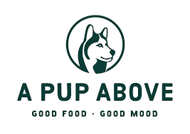 A logo for a dog food company called a pup above.