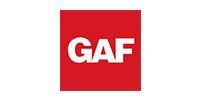 GAF logo in white letters on a red square background