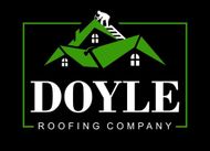 Doyle Roofing Company logo with green roof graphic and white text on black background