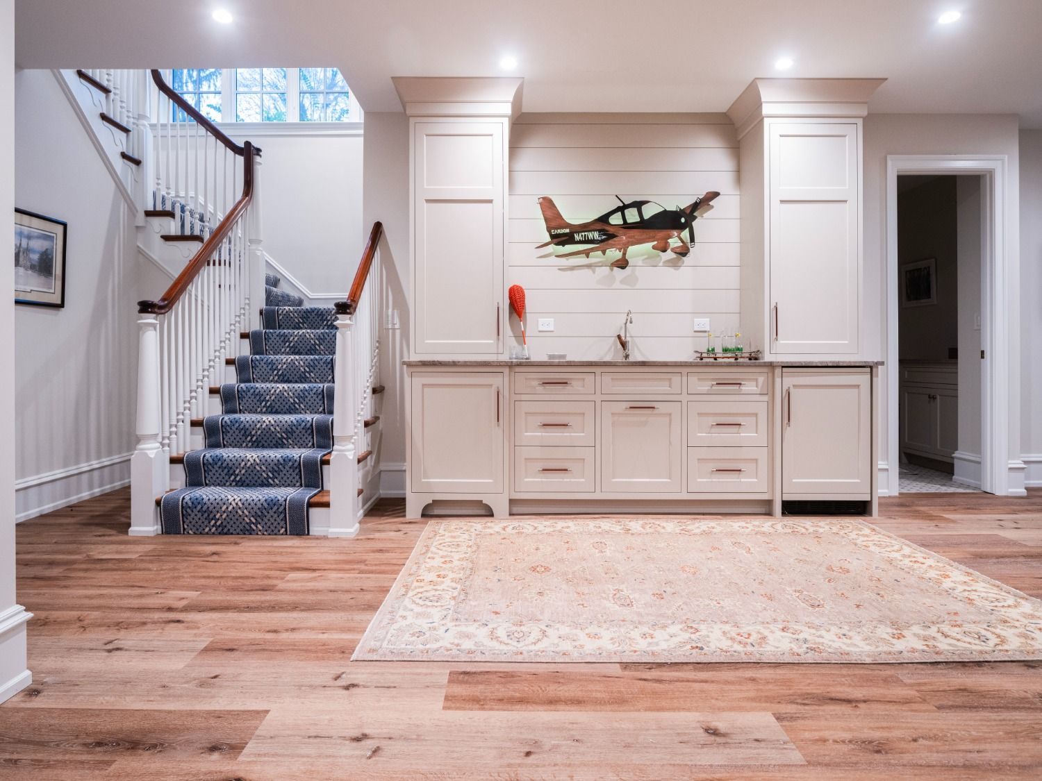 There is a staircase leading up to the second floor of the house.