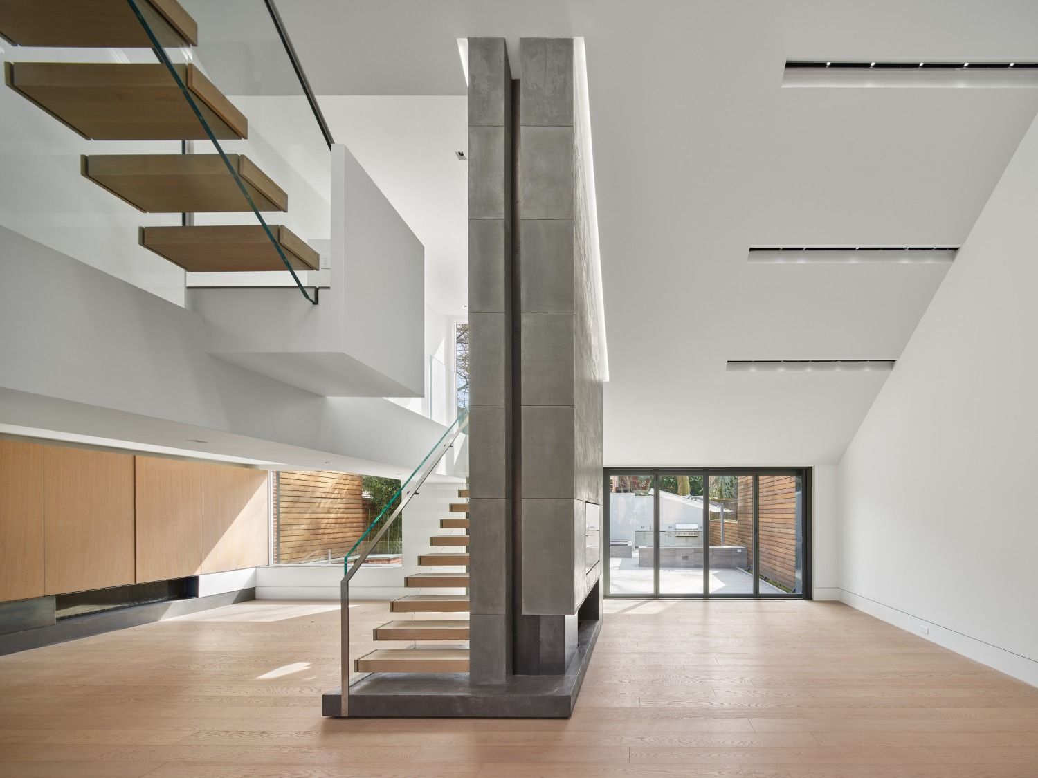 There is a staircase in the middle of the room.