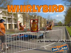 A poster for whirlybird a fun mechanical ride