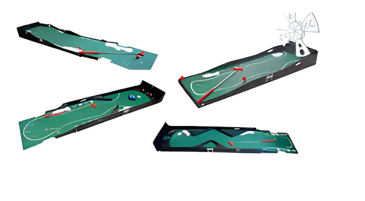 A set of four miniature golf courses on a white background.