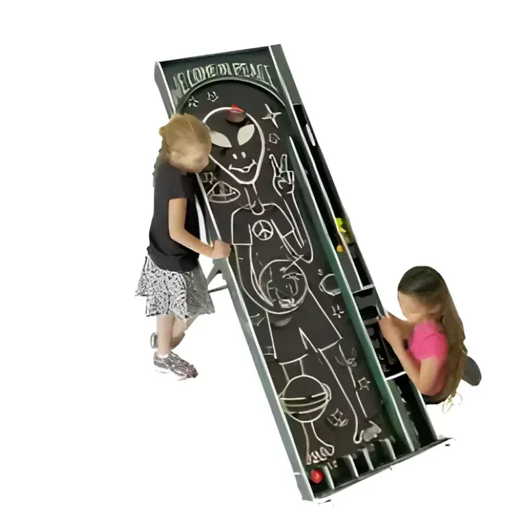 Two children are playing a game with an alien on it