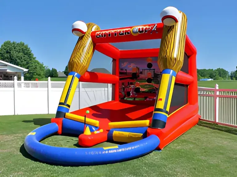 A bouncy house with a baseball game inside of it