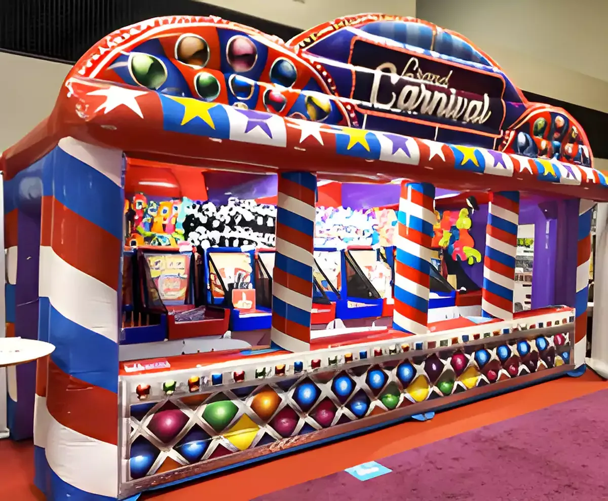 A large inflatable carnival with a bunch of games