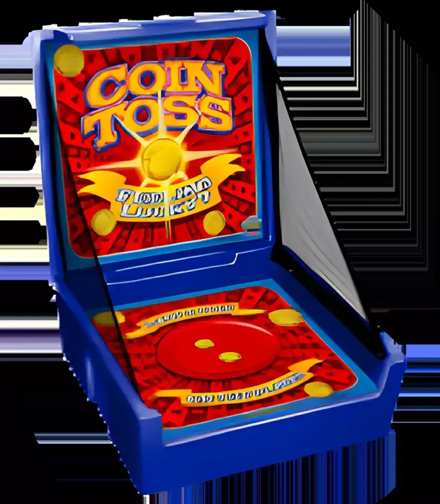 A coin toss game that is blue and red