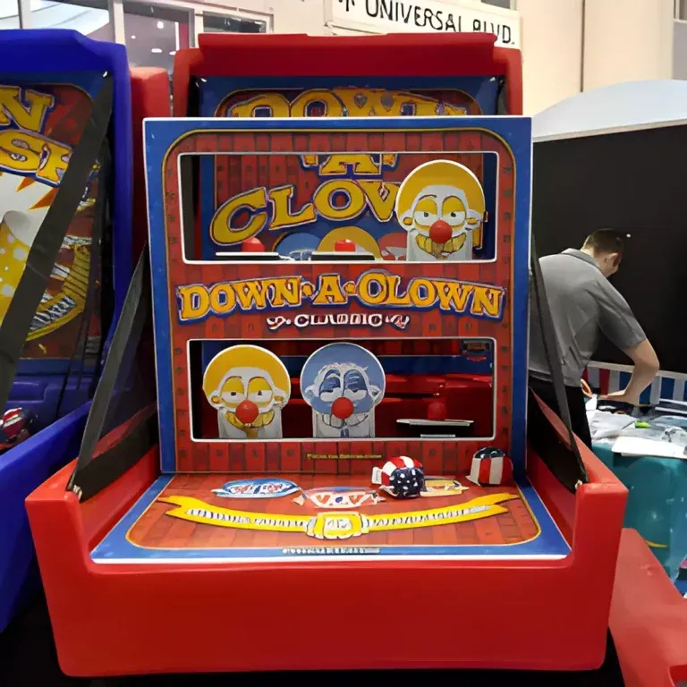 A man is playing a game called down a clown