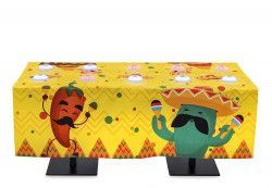 A table cloth with a pepper and a cactus on it.