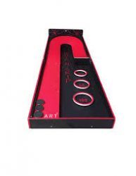 A red and black bowling alley on a white background.