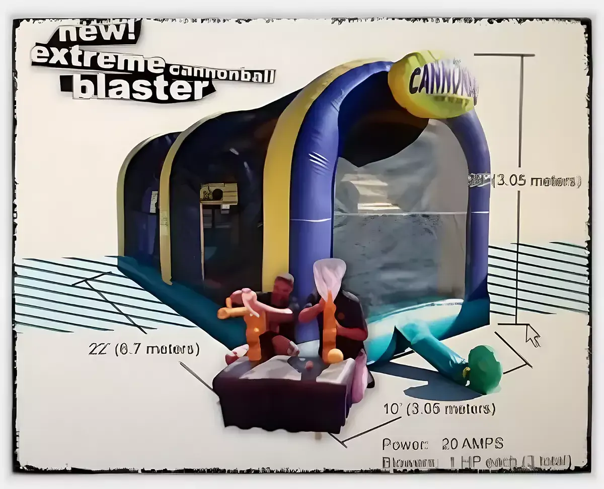 A large inflatable bouncy house with a flamingo and pineapple on it