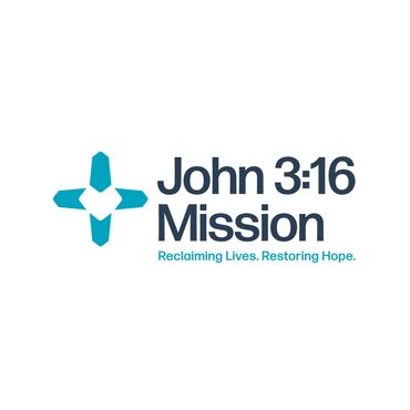 The john 3:16 mission logo is a blue cross with a heart on it.