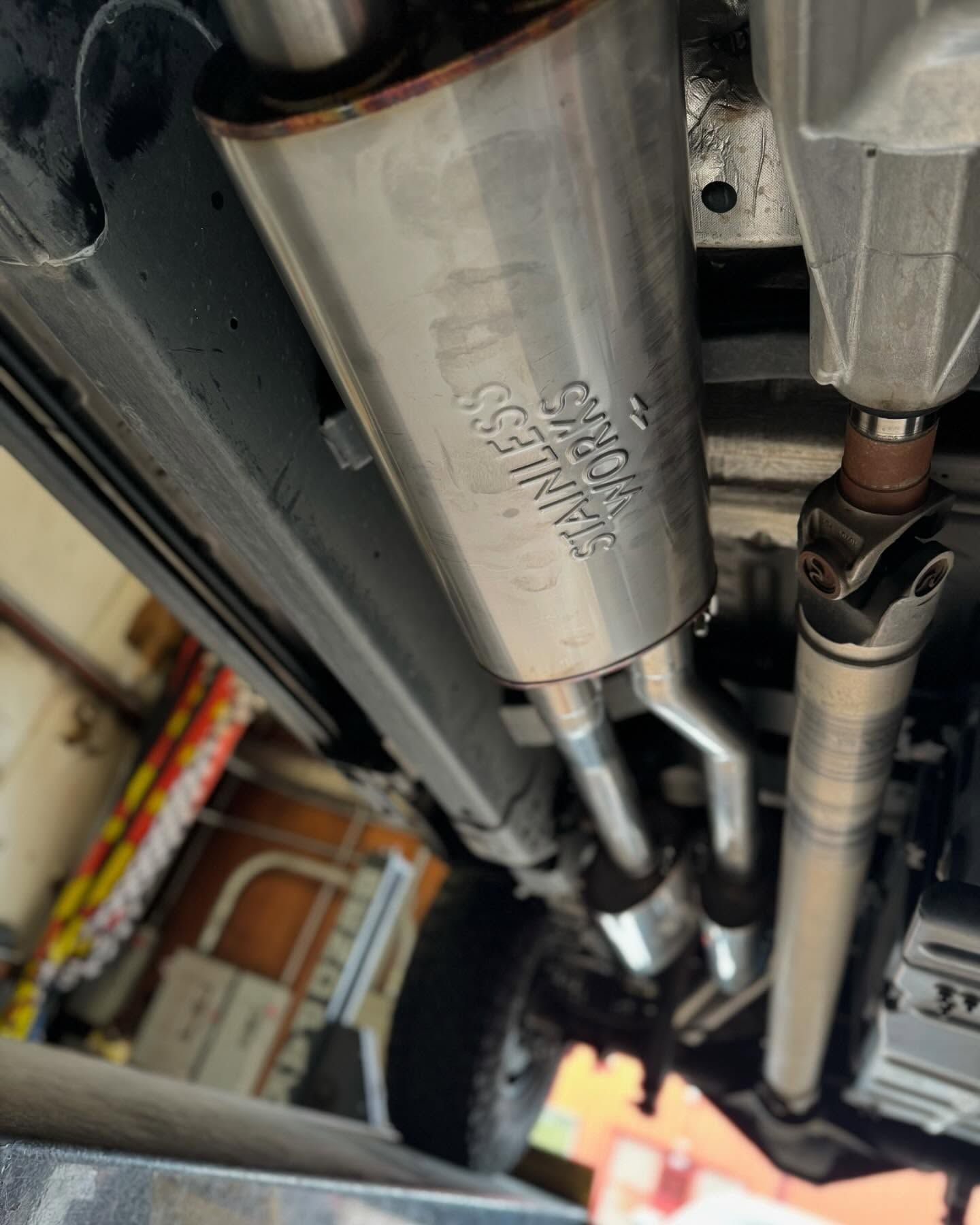 Underside of a vehicle showing a 