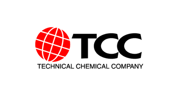 TCC Technical Chemical Company logo with red globe icon and black text on white background